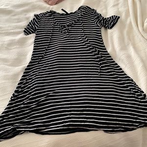 Striped V Neck T Shirt Dress